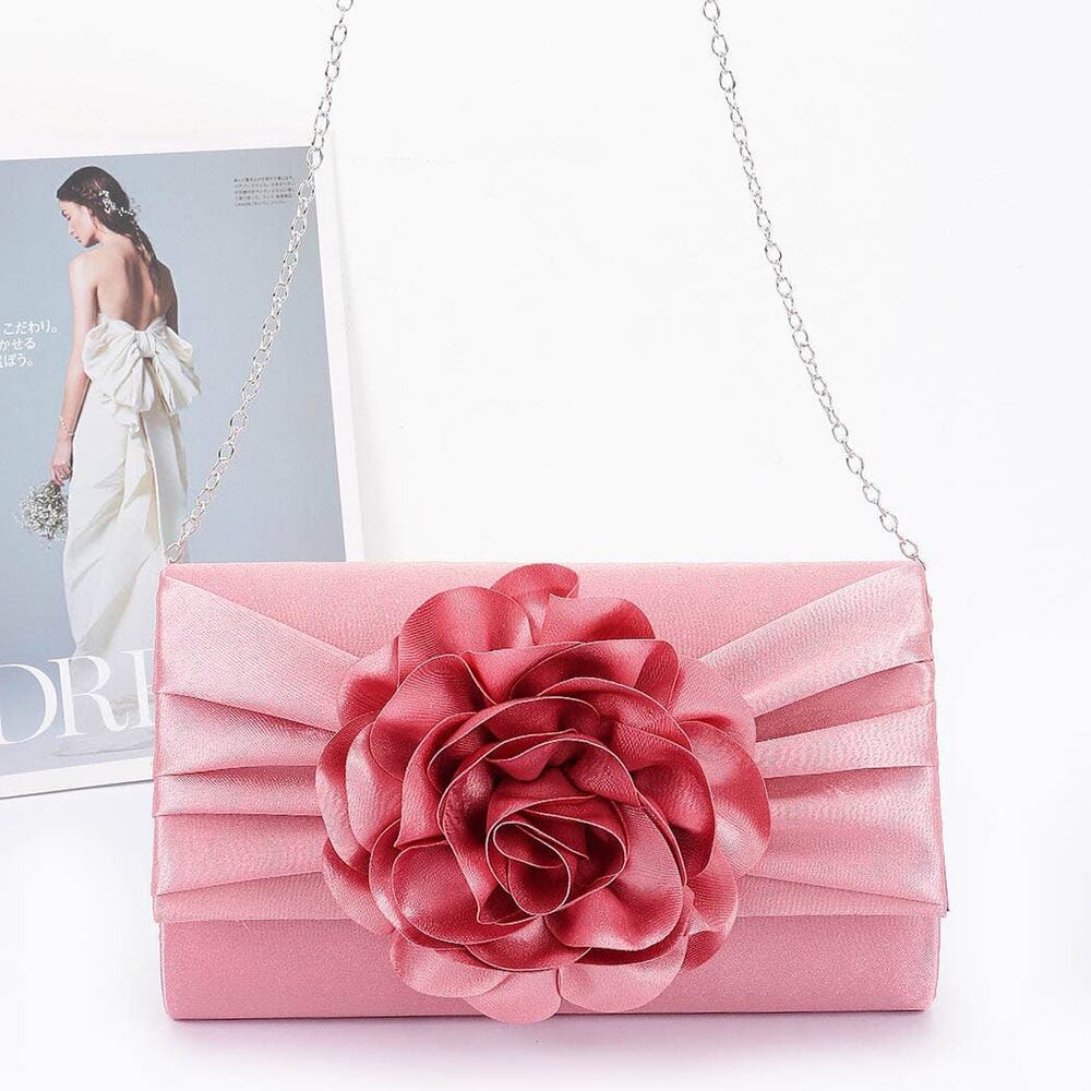 Satin Flower Party Clutch – Pink